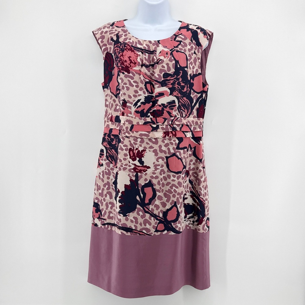 Tory Burch Silk Shift Dress 10 Mauve Purple Mixed Animal Leopard Floral Cocktail